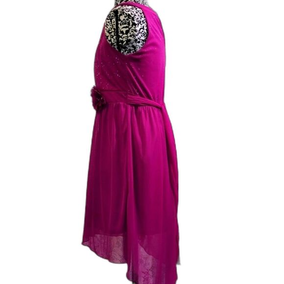 Purple Party sparkly glitter dress rosette Girl's 12 swoop back hemline - Picture 3 of 8